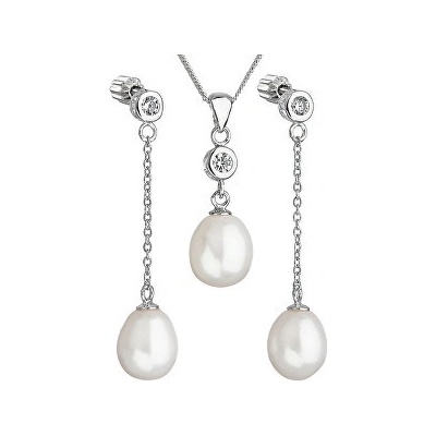 Evolution Group strieborná perlová sada so zirkónmi 29005.1 biela