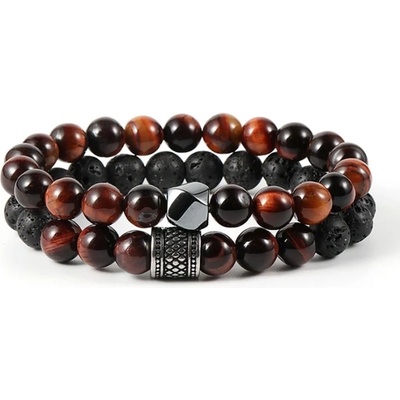 Daniel Dawson dvojitý náramek Tiziano červené tygří oko lávový kámen NR2167-0851(7)/20 Černá