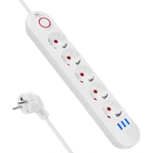 Maclean Разклонител Maclean, удължител с 5 гнезда + 3xUSB, 110-240V AC 50/60Hz (MCE395 W)