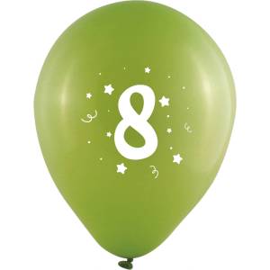 Globos Festival БАЛОНИ 10 БР. 12" - 30 СМ С ПЕЧАТ - ЦИФРА 8