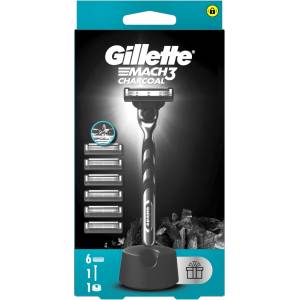 Gillette Mach3 Charcoal + 6 броя накрайници + безплатна поставка
