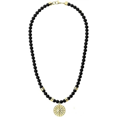 Manoki Pánský korálkový náhrdelník přírodní onyx, větrná růžice X-WA576G-1527/55 Zlatá