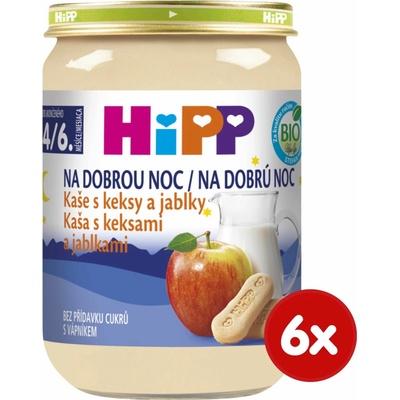 HiPP BIO Kaša na dobrú noc s keksmi a jablkami 6 x 190 g