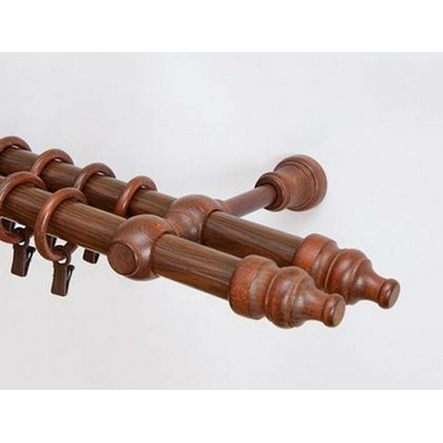 Garnyze-levne Dřevěná záclonová tyč dvouřadá Ořech Favorite 28 mm 360 cm