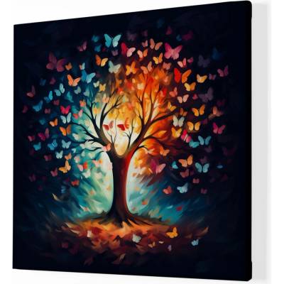 Obraz na plátně - Barevný motýlí strom života FeelHappy.cz Vyberte rozměr obrazu (šířka x výška): 40 x 40 cm