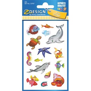 Avery zweckform Стикер, хартия, 2 листа, 76x120 mm, AVERY ZWECKFORM, "Z-Design No. 53707", лъскави морски животни (53707)
