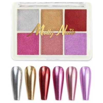 Molly Nails Zrkadlový efekt prášok na nechty kazeta 6 farieb č. 4