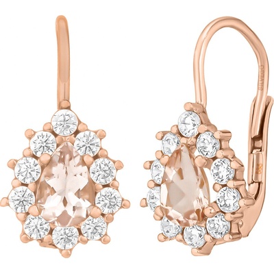 SILVEGO Zlaté náušnice kapky Kristin z růžového zlata s přírodním morganitem a Brilliance Zirconia SILVEGOB31866GRMO