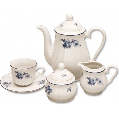 Thun kávová souprava Rose růže modrá 6 osob 15 dílů český porcelán Nová Role