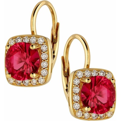 Zlaton Náušnice žluté zlato visací s červeným kamenem osazené zirkony 1.5cm 3.3g O06062506084