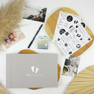 Lovelu Fotoalbum pro miminko – šedé se samolepkami, fixem a fotopodlepkami