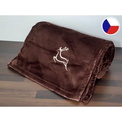 Svitap Deka z mikroflanelu Sleep Well hnědá výšivka pro myslivce jelen 150x200