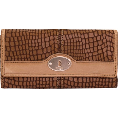 Fossil Wmns Leather Wallet Maddox Embossed Flap Clutc hnědá