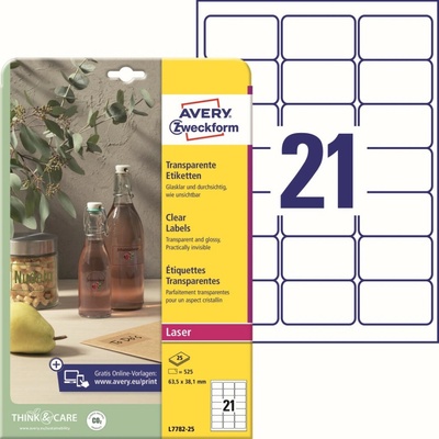 Avery Zweckform L7782-25 Čiré etikety 63,5x38,1 mm 525 ks