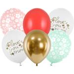 PartyDeco Латексови балони - Love you Mom микс 6 бр