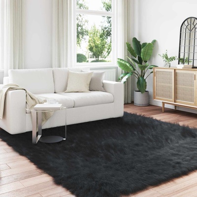 vidaXL Изкуствена овча килим TAFALLA Черно 240 x 240 cm Полиестер (42021578)