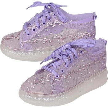 Дамски спортни обувки в лилаво с тюл и камъчета