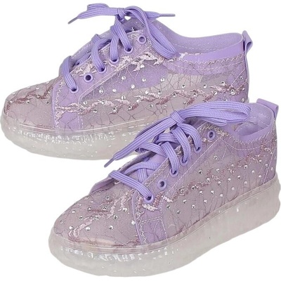 Дамски спортни обувки в лилаво с тюл и камъчета