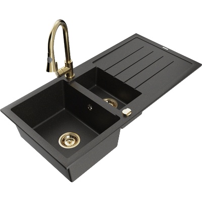 Mexen Andres гранитна мивка с 1, 5 камери с отцедник и кухненски смесител Elia, (6515-75-670101-50)