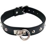 Rouge Leather Thin O-Ring Studded Collar with Detachable O-Ring Black