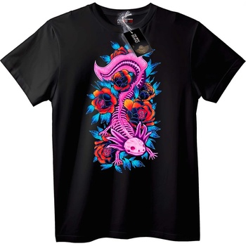 NOONEBRAND Тениска Неонов аксолотъл с цветя - XL, Black