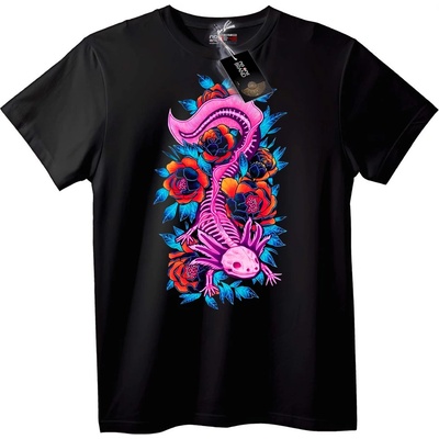 NOONEBRAND Тениска Неонов аксолотъл с цветя - XL, Black
