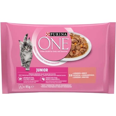 PURINA ONE Multipack JUNIOR mini filetky s lososom a mrkvou v šťave 4x85g
