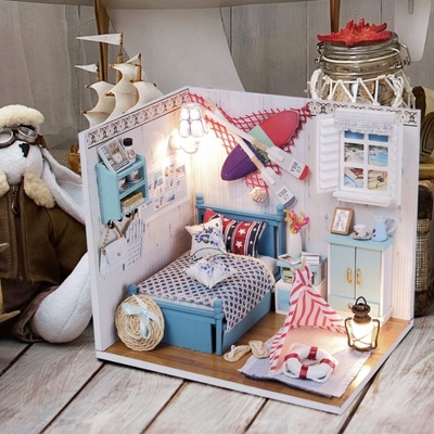 HABARRI Miniatura domečku DIY LED dřevěný pokoj