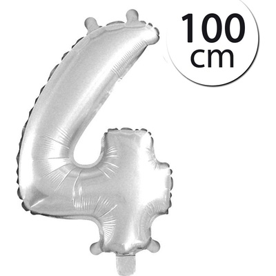 FUN RAG 4Silver 211762 Mini fóliový balón číslo 4 strieborný 100 cm