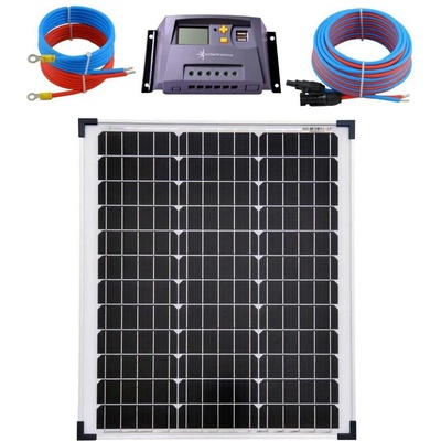 Solartronic Соларна система 50W, 12V поликристален соларен панел, Соларен контролер 10Aр кабел 5 метра комплект (50M20-Lrgelb)