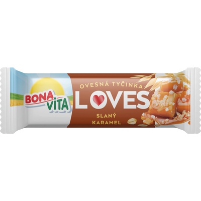 Bona Vita Loves nepečená ovsená tyčinka so slaným karamelom a kúskami karamelu 40 g