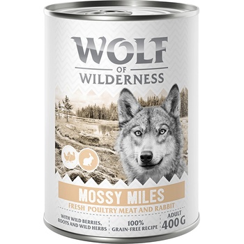 Wolf of Wilderness 6x400г Mossy Miles Adult Wolf of Wilderness, консервирана храна за кучета - птиче месо със заешко, без зърно