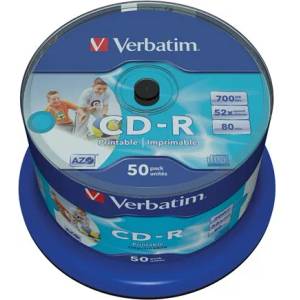 Verbatim CD-R диск, за печат, матов, без идентификатор, AZO, 700MB, 52x, 50 бр. , на ролка, VERBATIM 43438 (43438)