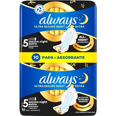 Always Ultra Secure Night Extra крилати санитарни салфетки 10бр (10FC010122)