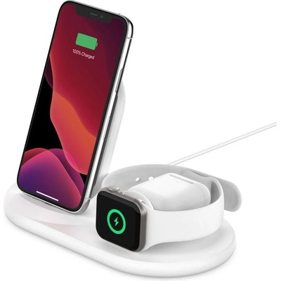 Belkin Boost Charge Pro 3-in-1 Wireless Charger 7.5W - тройна поставка (пад) за безжично зареждане на Qi съвместими устройства, Apple Watch и Apple Airpods (бял)