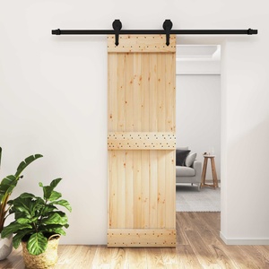 vidaXL Преплъзваща се врата Естествено и черно 70 x 210 cm (3445152)