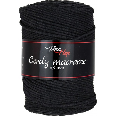 Pletací / háčkovací příze Vlna-Hep CORDY MACRAME 2,5mm 8001 černá, jednobarevná, 250g/160m