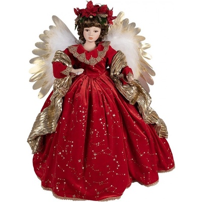 Červený hrající Anděl v šatech a svítícími křídly Angel Chris led - 50*30*65 cm - Clayre & Eef