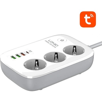 LDNIO SEW3452 Smart Wi-Fi Power Strip - смарт Wi-Fi разклонител с 3xAC изходa и вградени 3хUSB-A и 1хUSB-C изхода за мобилни устройства (бял)