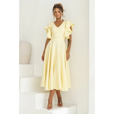 Warsaw Dress midi šaty s volánovými rukávmi žlté