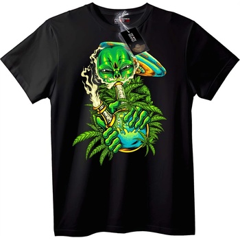 NOONEBRAND Тениска с алиен, който пуши - 2XL, Black