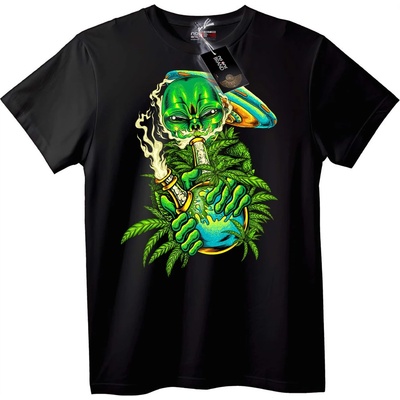 NOONEBRAND Тениска с алиен, който пуши - 2XL, Black