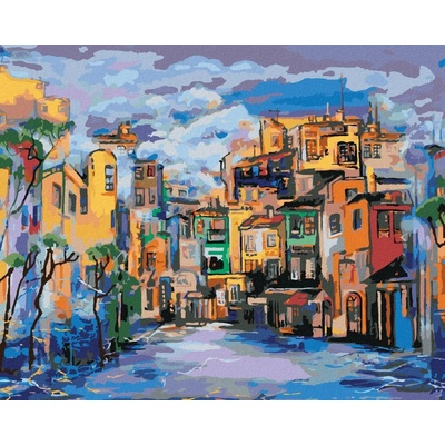 Zuty Malování Podle Čísel Náměstí V Mlze 80 x 100 cm Plátno Rám