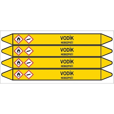 Značení potrubí, vodík,4 ks, 250 × 26 mm PZ 007668