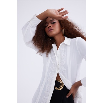 Base Дамска риза с дантелени детайли - Екрю #310959 (310959_Екрю)