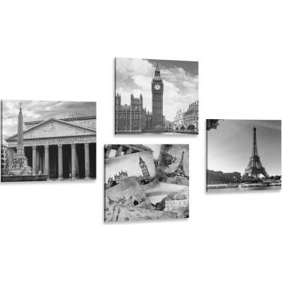 Set obrazů historické památky v černobílém provedení - 4x 40x40