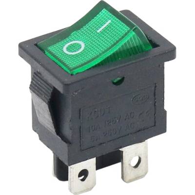 Kolískový vypínač obdĺžnikový s podsvietením, KCD1 4-pin, 250V/6A Zelená