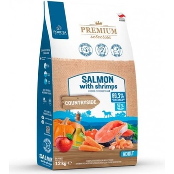 POKUSA Premium Selection Countryside - храна за пораснали кучета от всички породи, хипоалергенна формула, без зърно, със сьомга и скариди, 12 кг - Полша