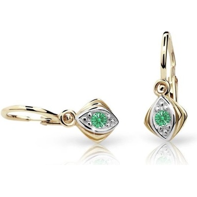 Danfil dětské náušnice C1897 ze žlutého zlata s kamínkem Emerald Green zapínání brizura
