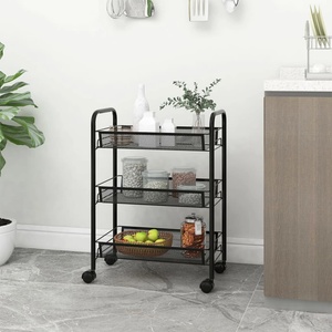 vidaXL Кухненска количка на 3 нива, черна, 46x26x64 см, желязо (336322)